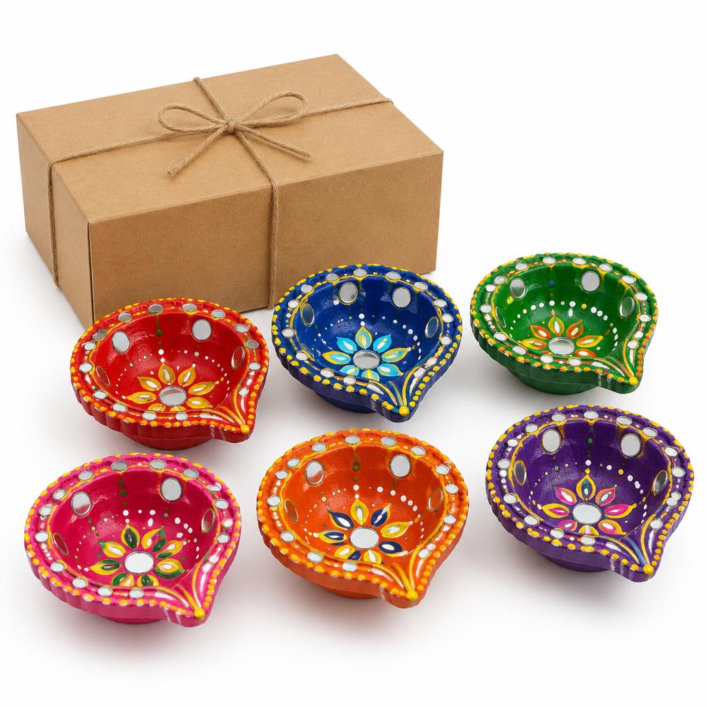 Hand-Painted Designer Diyas (Pack of 6)